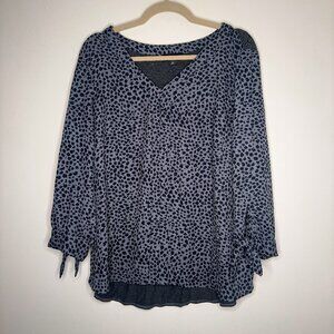 Fortune + Ivy Long Sleeve Blouse Blue-Gray Leopard XL